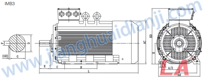 Y2系列低壓大功率三相異步電動機(jī)外形及安裝尺寸圖IMB3 - 六安江淮電機(jī)有限公司