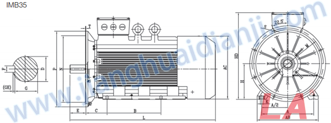 Y2系列低壓大功率三相異步電動機(jī)外形及安裝尺寸圖IMB35 - 六安江淮電機(jī)有限公司