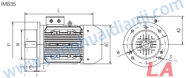 MS系列鋁殼三相異步電動(dòng)機(jī)外形及安裝尺寸圖IMB35 - 六安江淮電機(jī)有限公司